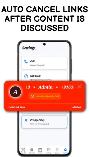 CallaLink auto blocked outside schedule call shown in red caller popup