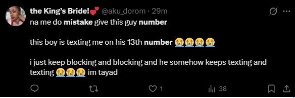 Tweet showing person being contacted from 13 different numbers after sharing their number